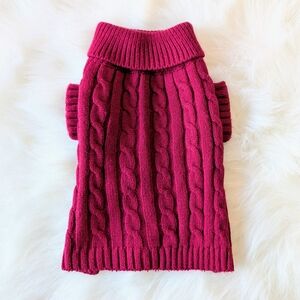 Cable Knit Maroon Dog Sweater Small Like New Cuffed Arms & Neck
